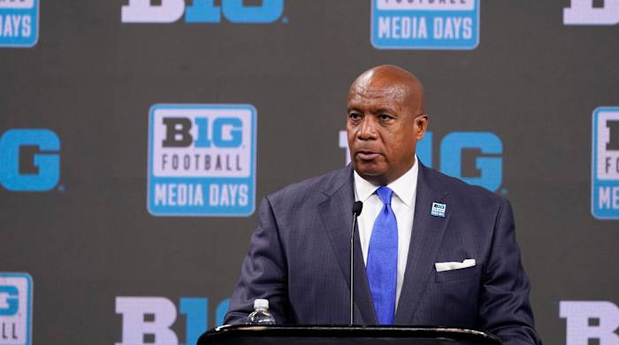 Big Ten Commissioner Kevin Warren talks to reporters during an NCAA college football news conference at the Big Ten Conference media days, at Lucas Oil Stadium, Tuesday, July 26, 2022, in Indianapolis.